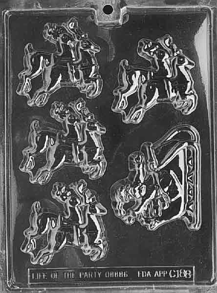 Image of SANTA AND HIS TEAM mold showing Santa and reindeer in individual cavities