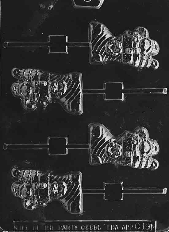 Image of STUFFED STOCKING POP mold showing holiday stocking filled with gift shapes