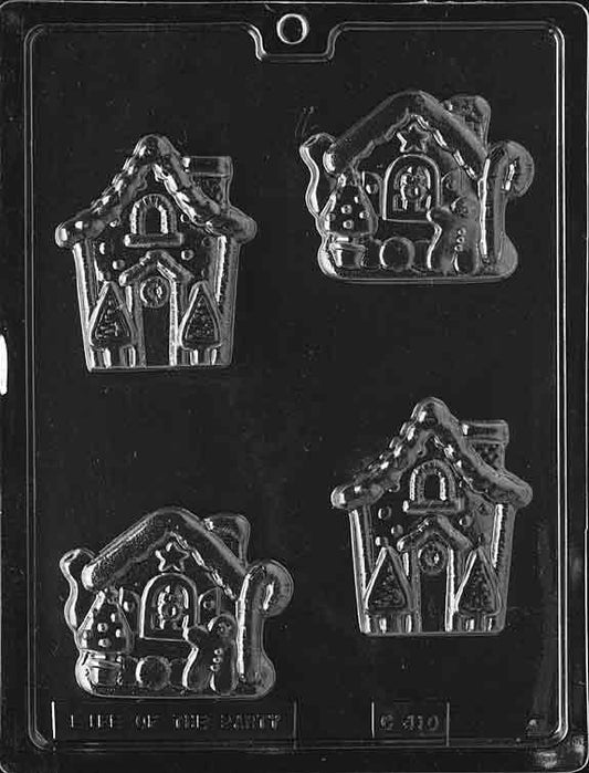 Two-panel mold forming a chocolate gingerbread house