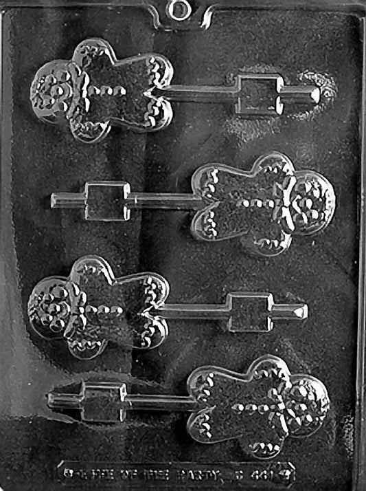 Mold with gingerbread man for chocolate lollipops