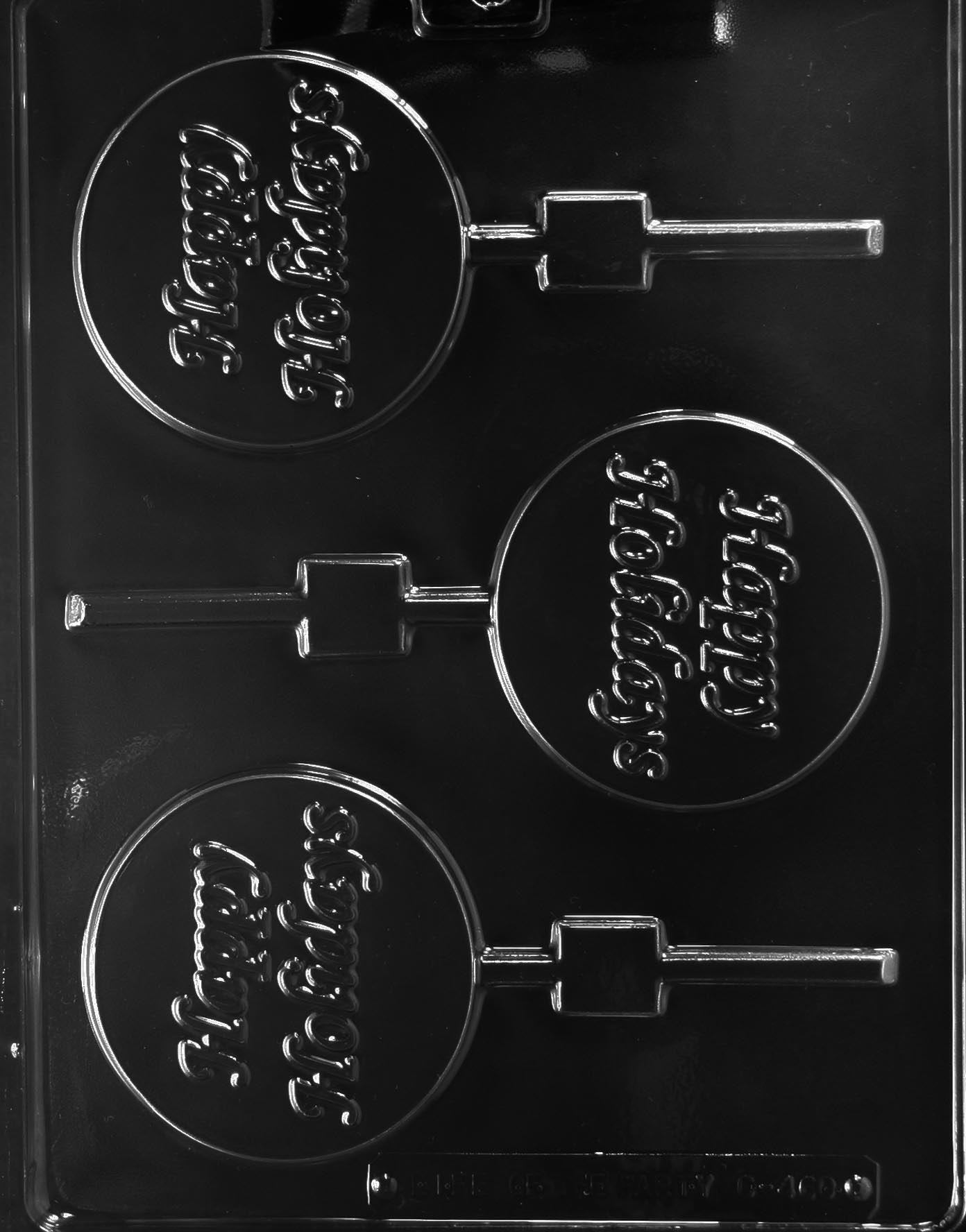 Round chocolate mold with Happy Holidays text