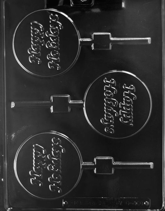 Round chocolate mold with Happy Holidays text