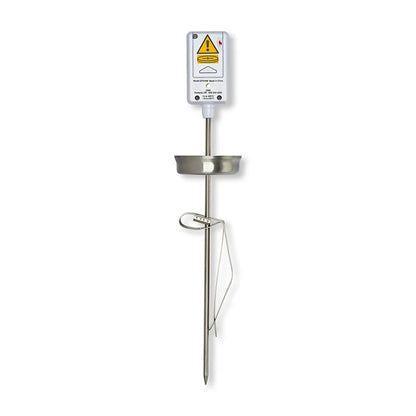 Back of the CDN DTC450 Digital Candy Thermometer showing the battery compartment, heat shield, stainless steel stem, and adjustable clip
