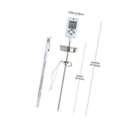 CDN DTC450 thermometer size diagram showing a 1.25-inch width, 10.875-inch overall height, and 8.25-inch stem