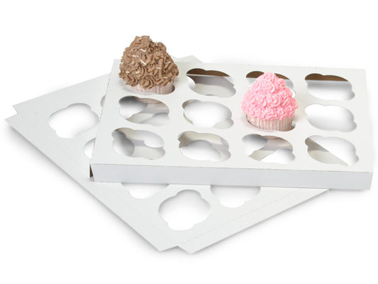 Cupcake insert for bakery boxes, securely holding 12 standard-size cupcakes for easy display and takeaway.