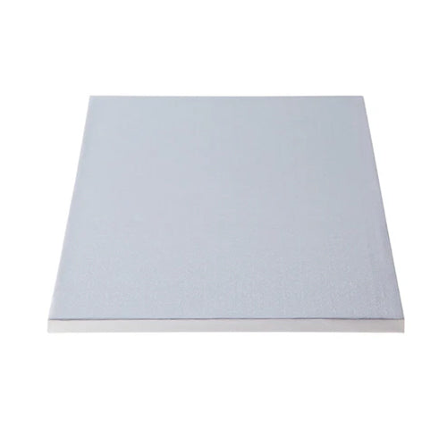 White half sheet cake drum board with a subtle embossed texture, photographed on a white background.