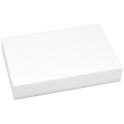 White rectangular styrofoam block for cake pop stand, measuring 11.35 x 7.35 x 2.05 inches, ideal for displaying or drying cake pops.