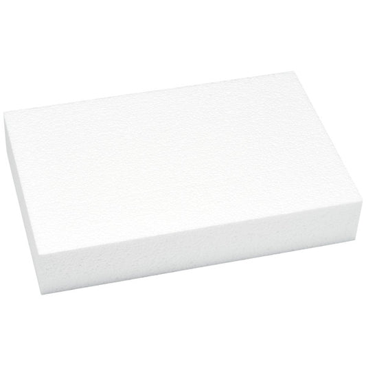 White rectangular styrofoam block for cake pop stand, measuring 11.35 x 7.35 x 2.05 inches, ideal for displaying or drying cake pops.