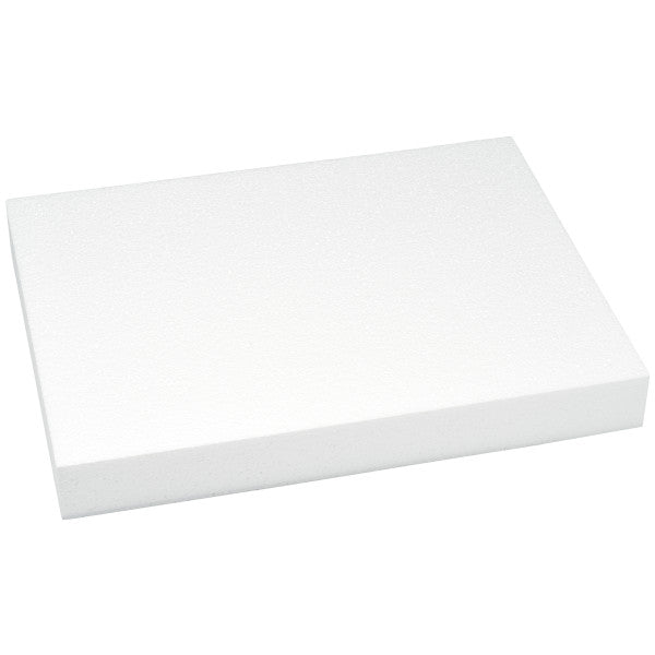 White rectangular styrofoam block for cake pop stand, measuring 15.9 x 11.9 x 2.1 inches, ideal for displaying or drying cake pops.