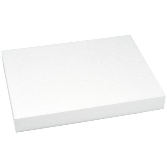 White rectangular styrofoam block for cake pop stand, measuring 15.9 x 11.9 x 2.1 inches, ideal for displaying or drying cake pops.