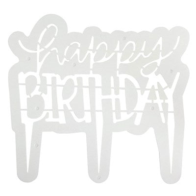 PME plastic cake topper cutter with "Happy Birthday" text design and placement pins, shown without packaging.