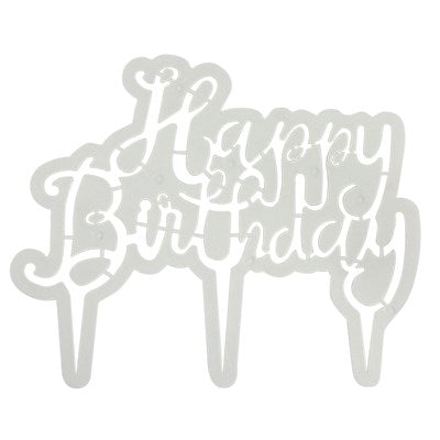 PME Happy Birthday Script cake topper cutter with elegant lettering and built-in pins for easy cake placement.