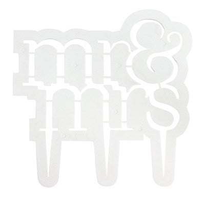 PME Mr. & Mrs. modern cake topper cutter in white plastic, featuring bold text with integrated support.