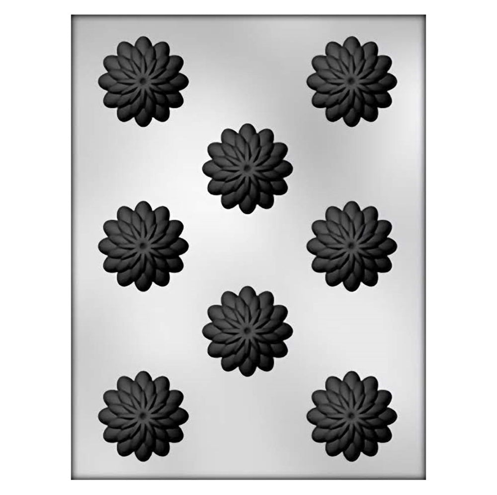 Chocolate mold featuring eight intricately detailed cascading flower patterns, designed for crafting elegant bonbons that make a statement at any gathering or as a part of a gourmet chocolate assortment.