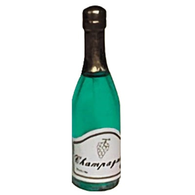 Miniature green champagne bottle cupcake pick with a detailed label, ideal for celebrating New Year's, anniversaries, and adult birthday parties, adding a festive touch to cupcakes.