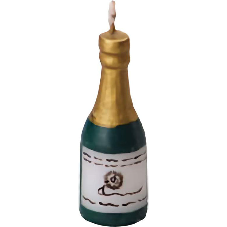 Champagne shaped candle, resembling a miniature champagne bottle, available in packs of six, perfect for adding elegance to cakes and special celebrations