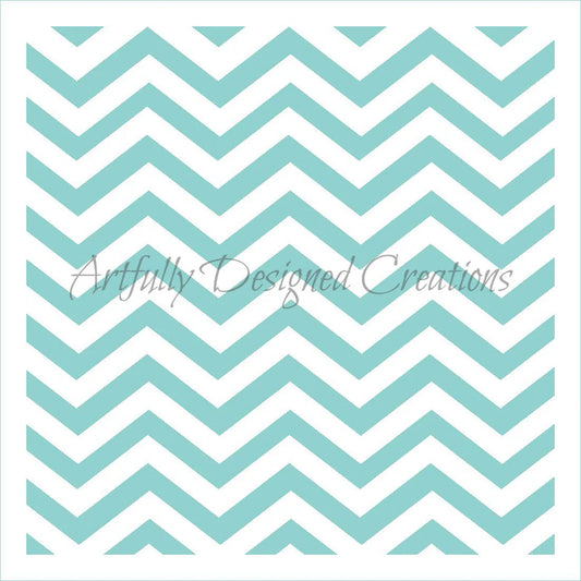 Chevron stencil with aqua zigzag pattern on white background, designed for decorating cakes, cookies, and other baking projects.