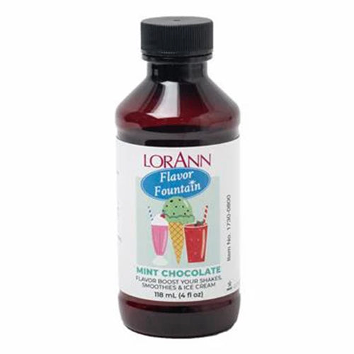 LorAnn Flavor Fountain Mint Chocolate flavoring in a 4 oz bottle for shakes, smoothies, and ice cream.