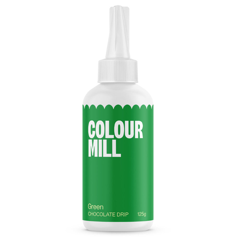Colour Mill Green Cake Drip in a 125 g white squeeze bottle with a pointed nozzle and vivid green label on a white background.