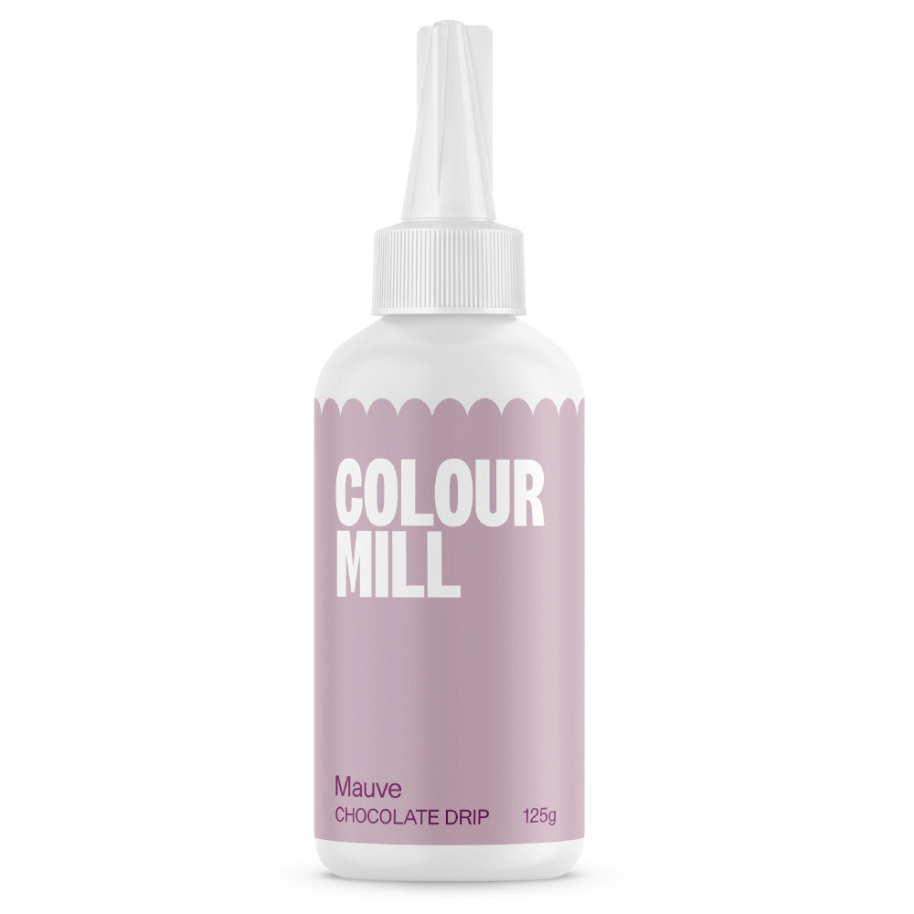 Colour Mill Mauve Cake Drip in a 125 g white squeeze bottle with a pointed nozzle and muted dusty mauve label on a white background.
