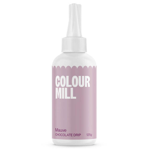 Colour Mill Mauve Cake Drip in a 125 g white squeeze bottle with a pointed nozzle and muted dusty mauve label on a white background.