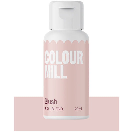 Bottle of Colour Mill Blush Oil Blend food coloring with pale pink label and white cap, 20mL size