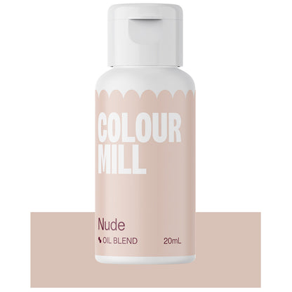 Bottle of Colour Mill Nude Oil Blend food coloring, 20mL size with soft beige label, part of the Bridal Collection