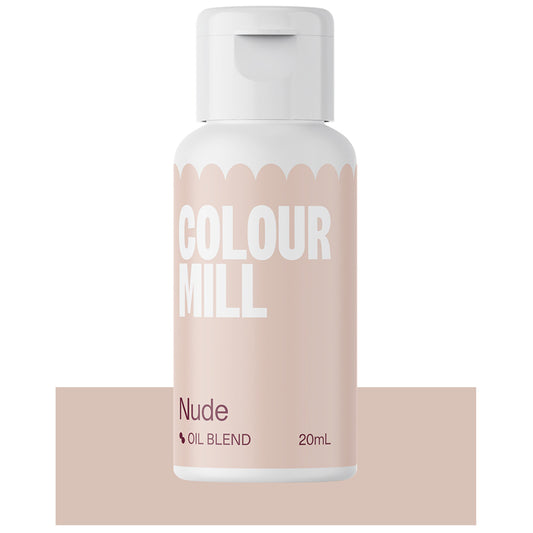 Bottle of Colour Mill Nude Oil Blend food coloring, 20mL size with soft beige label, part of the Bridal Collection