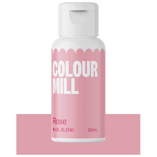 Colour Mill oil blend food coloring in Rose, 20ml bottle with pastel pink label