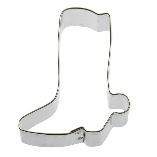 3-inch steel cowboy boot-shaped cookie cutter, perfect for creating Western-themed cookies or fondant decorations.