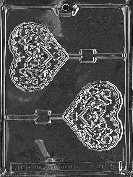 Heart-shaped chocolate mold with “Mother” text