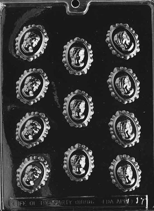 Small chocolate cameo mold with lace edging