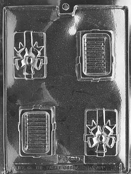 Chocolate mold shaped like a small gift box with bow