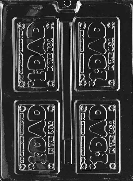 Chocolate mold shaped like a license plate with DAD