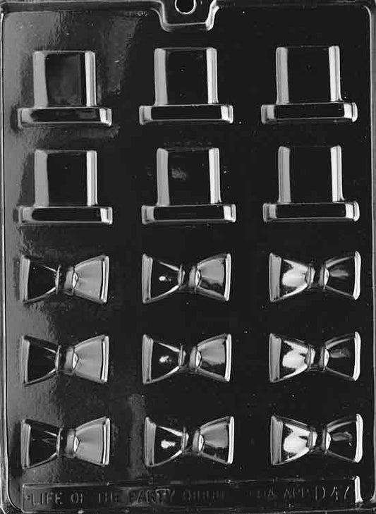 Chocolate mold with a tie and top hat design