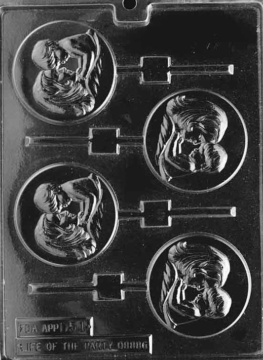 Round chocolate lollipop mold with mother and child sentiment