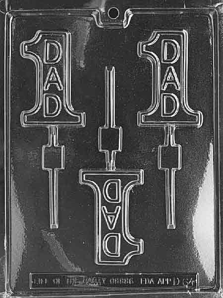 Chocolate lollipop mold saying "#1 Dad"