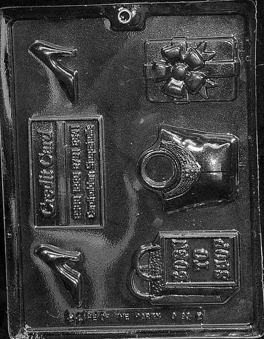 Chocolate mold of shopping-themed items