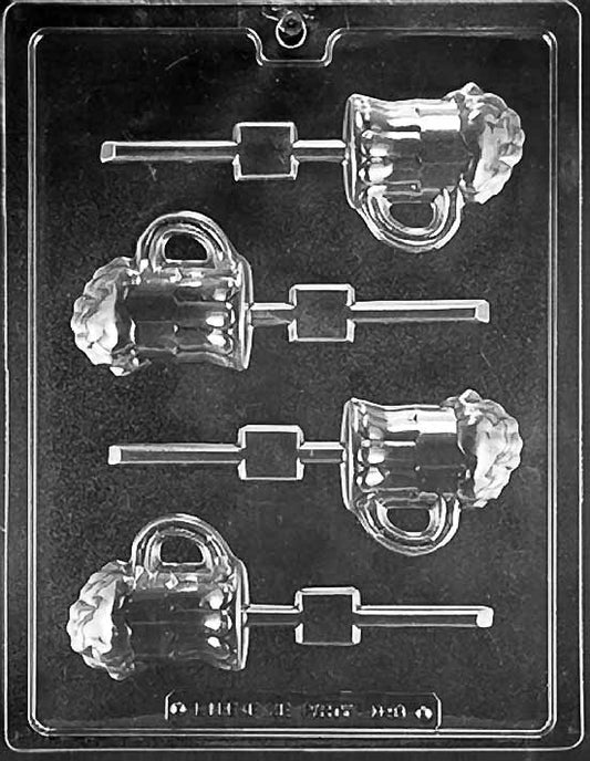 Mini beer mug-shaped chocolate mold on a stick