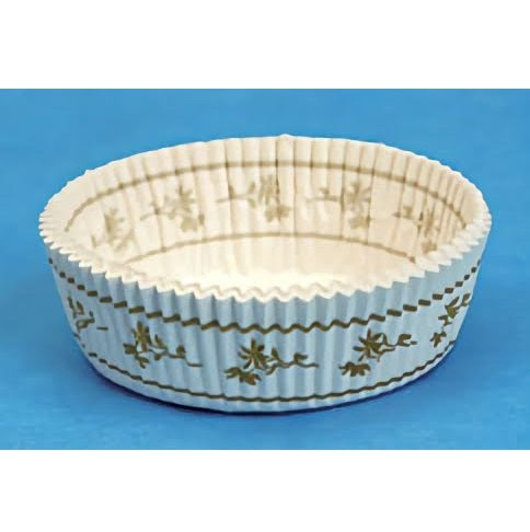 Round Danish pastry cup with fluted sides and vintage floral design, 2 3/4 inch diameter, perfect for serving tarts or pastries