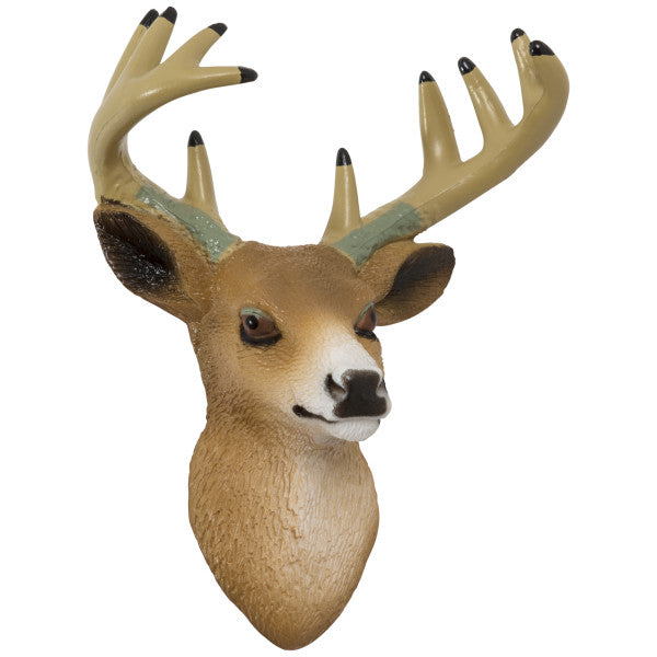 A detailed deer head figurine with large antlers, designed as a cake topper and collectible magnet.