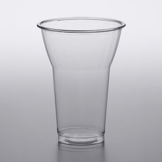 Empty 15 oz. PET plastic dessert cup with flared top, ideal for large parfaits and layered frozen desserts.