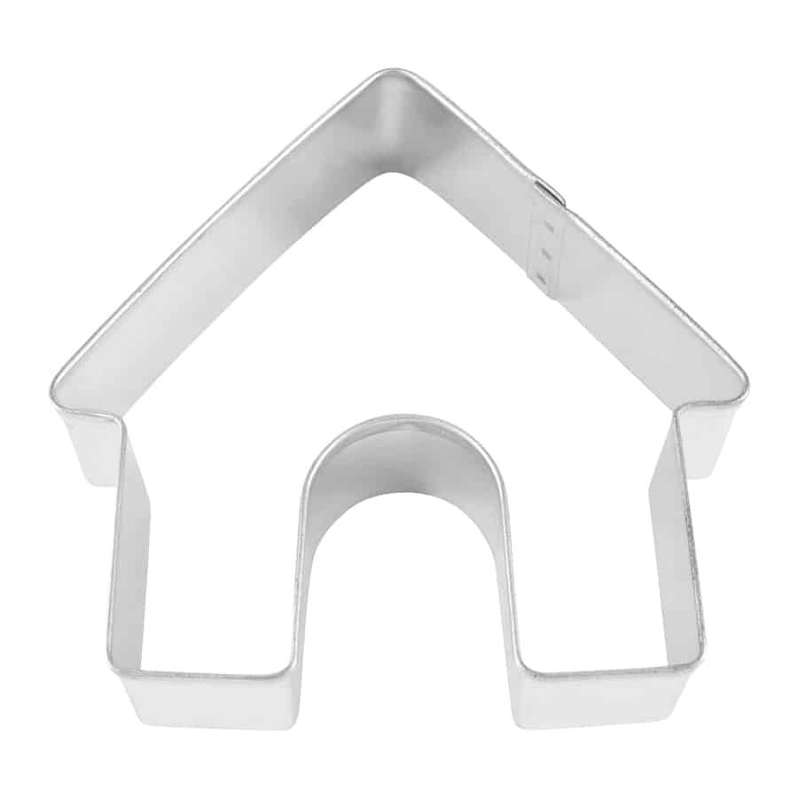 3.5-inch steel dog house-shaped cookie cutter, ideal for creating dog-themed cookies, fondant decorations, or sandwiches, featuring a simple and durable design