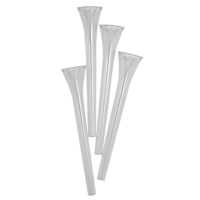 Set of four PME 9-inch spiked pillars in clear plastic, designed for stacking and supporting tiered cakes.