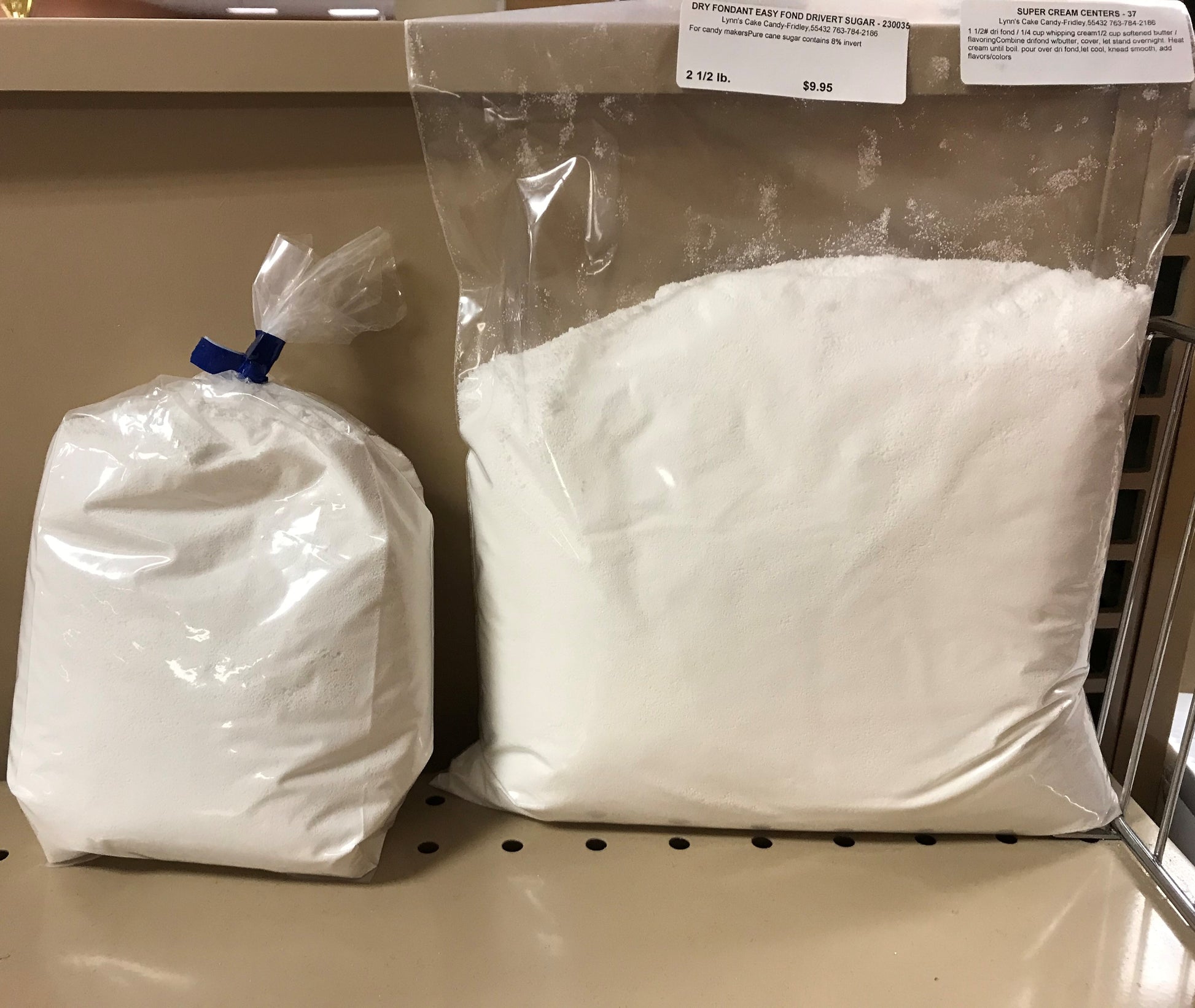 Two Bags of Dry Fondant on a Shelf