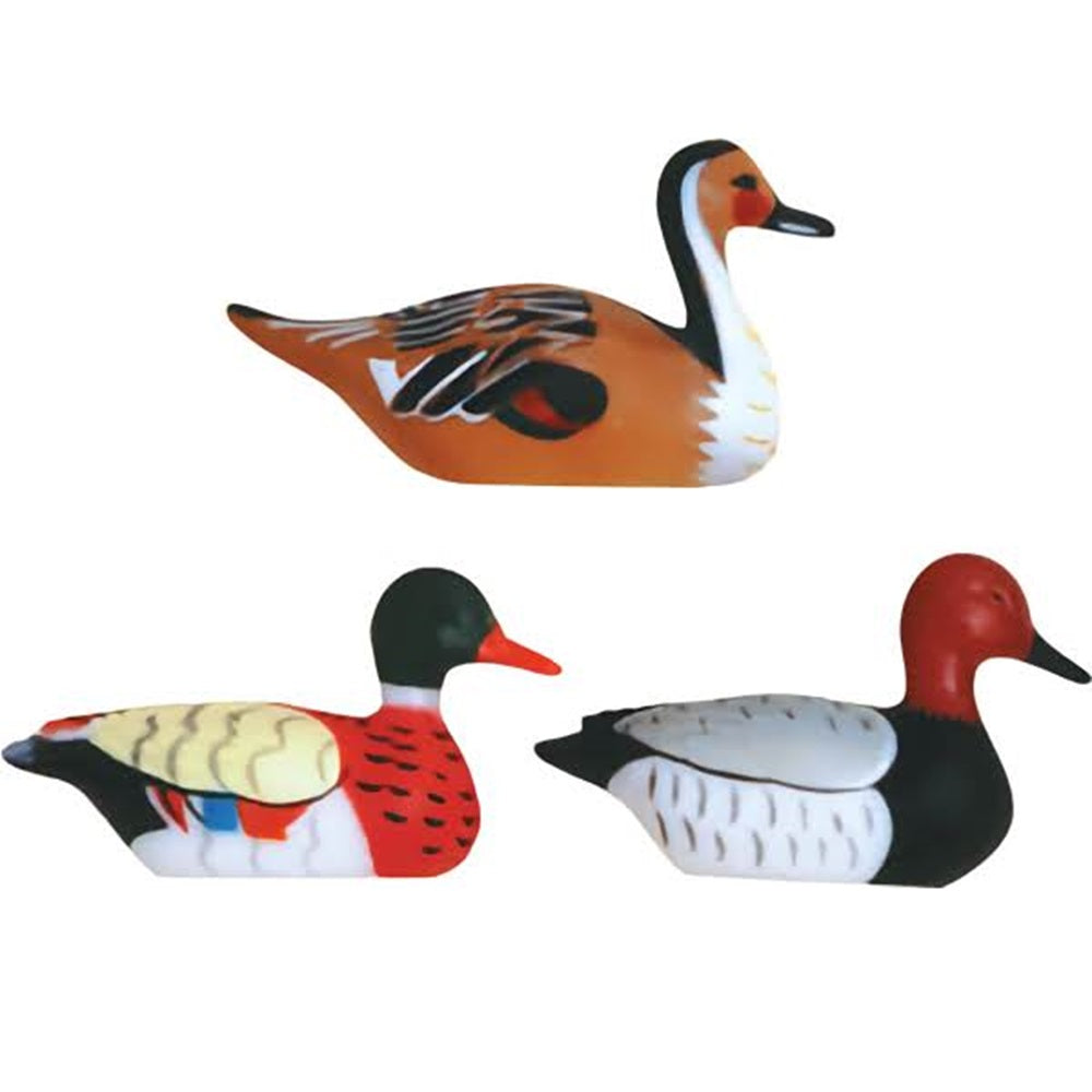 A set of duck decoy cake toppers, including three detailed duck figures in classic hunting decoy poses, perfect for outdoor-themed events or as a gift for waterfowl hunting enthusiasts.