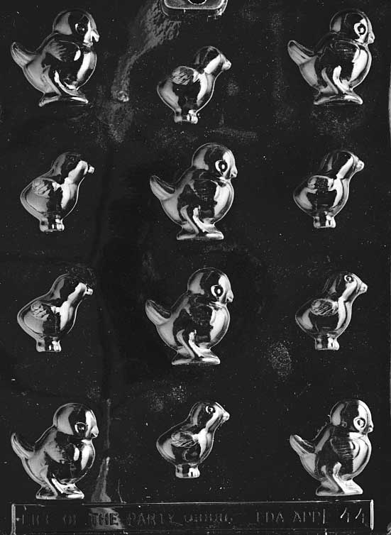 Mold featuring small assorted chick shapes with tiny details and spring styling.