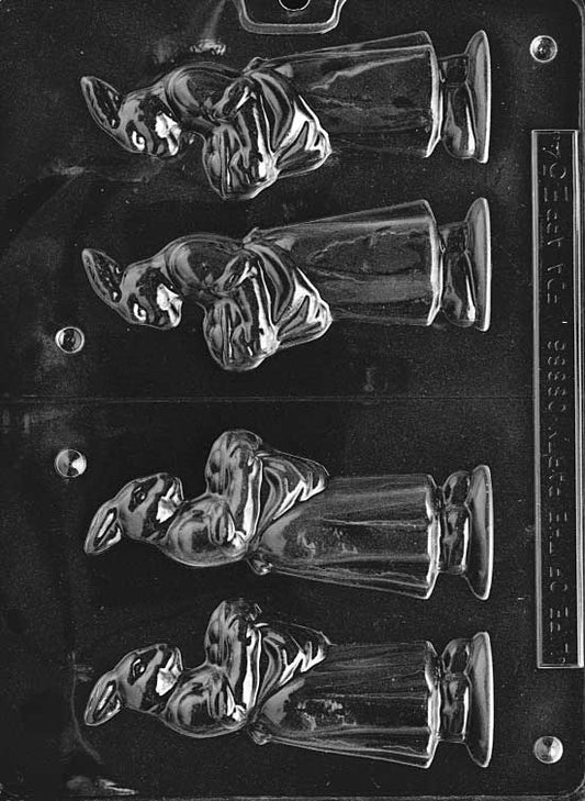 Chocolate mold featuring upright, nurturing bunny with soft detailing.