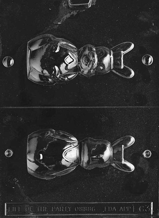 Cute chubby bunny mold with seated pose and large facial features.