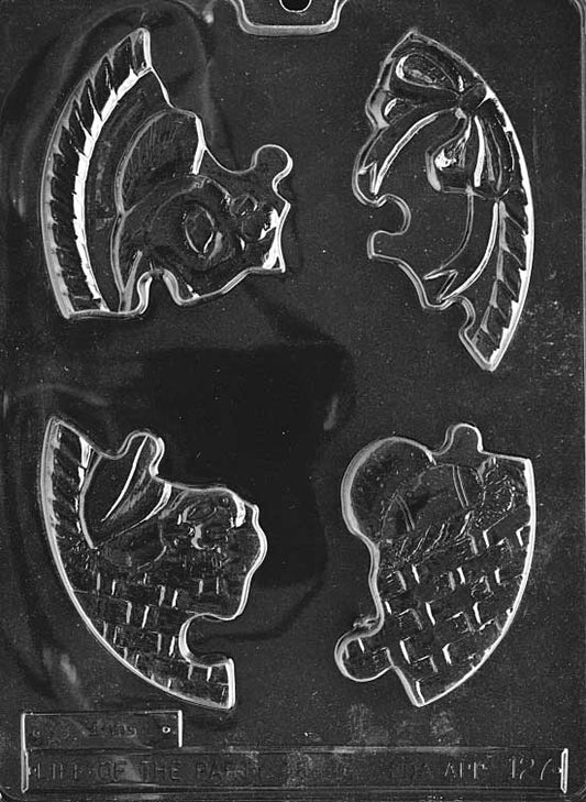 Easter-themed puzzle chocolate mold with interlocking shapes.